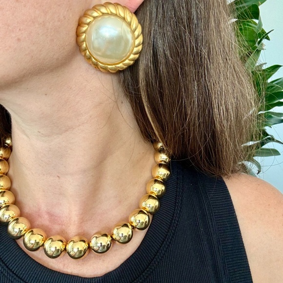 Extra Large Gold Beaded Necklace - Picture 5 of 12